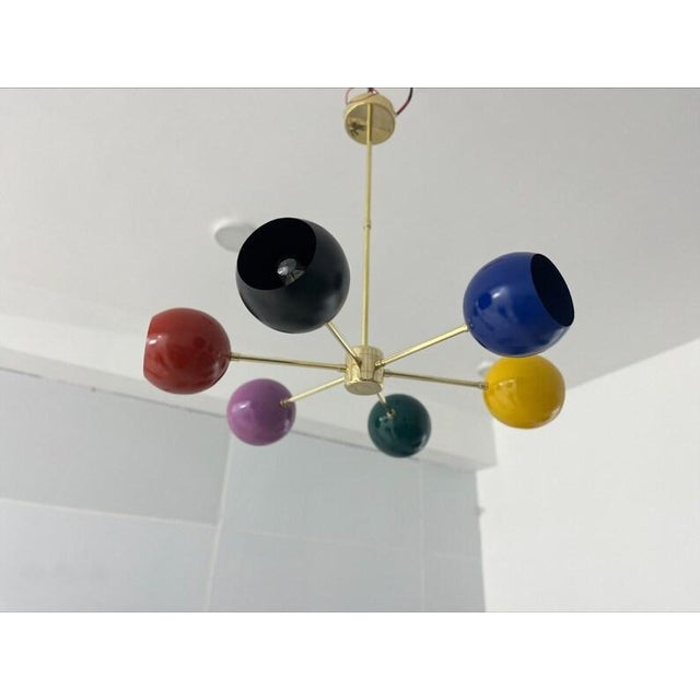 Not Yet Made - Made To Order Multi-Color Sputnik Pendant Light - 6-Light Italian Ceiling Fixture - Colorful Brass Lighting For Sale - Image 5 of 8