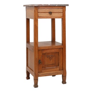 French Art Deco Nightstand in Oak with Pink Marble Top, 1930s For Sale