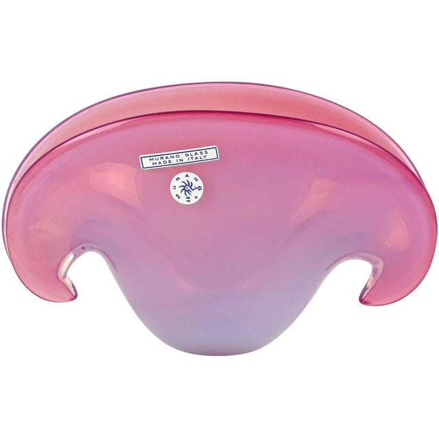 Pink Vintage Cenedese Murano Label Double Position Opal Pink Italian Art Glass Seashell Bowl Vase For Sale - Image 8 of 8