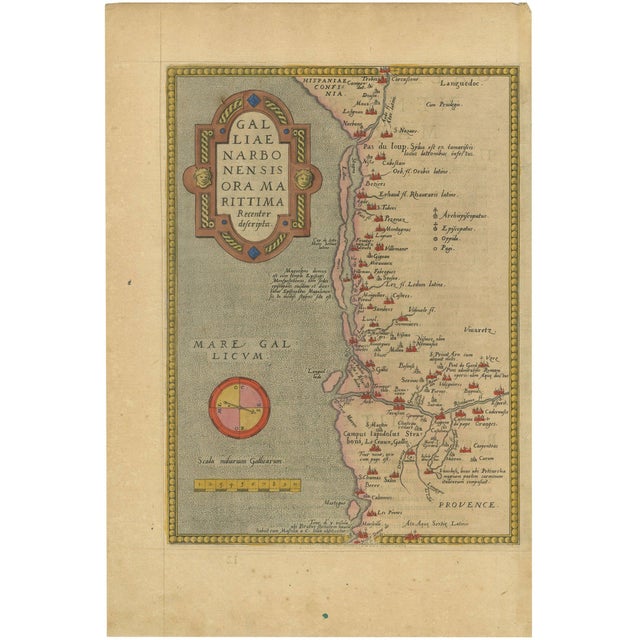 Ortelius Map of the Narbonne Coastal Region, 1580 For Sale