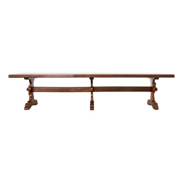 Monumental Country French Oak Farmhouse Triple Pedestal Dining Table For Sale