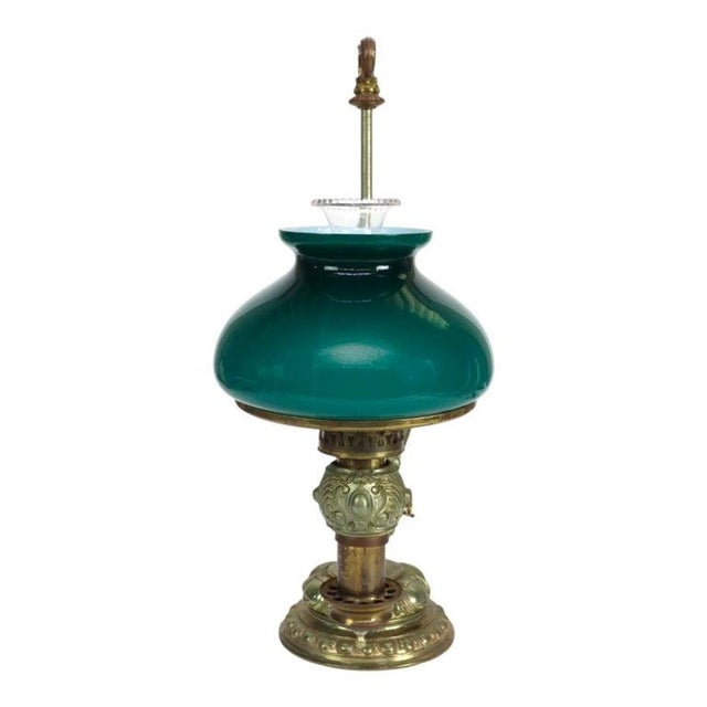 Late 19th Century Victorian Silvered Cornucopia Student Lamp With Emerald Shade For Sale - Image 9 of 12