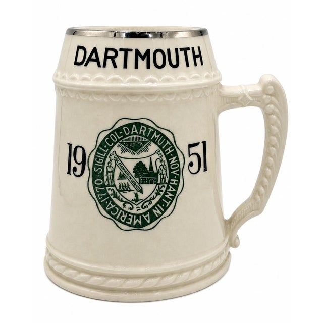 1950s Vintage Dartmouth College Green Ceramic Stein Mug 1951 For Sale - Image 5 of 6