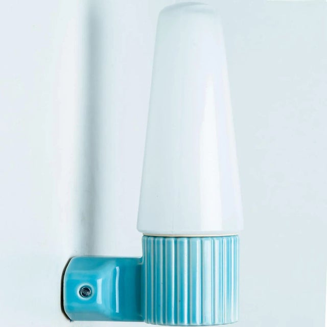 Aqua Ceramic Opaline Glass Wall Light, Sweden, 1960s For Sale - Image 10 of 15