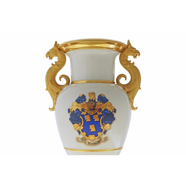 KPM Porcelain KPM Berlin Armorial Vase Gilt Griffin Handles Coat of Arms Porcelain Vase Empire Style Wedding Gift Antique Heraldry For Sale - Image 4 of 7