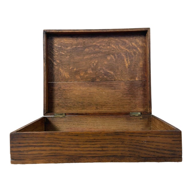 Antique English Hinged Oak Box For Sale