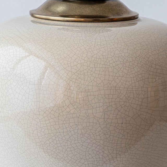 Cream Crackle-Glaze Ceramic Ginger Jar Table Lamps, France, 1980s, Set of 2 For Sale - Image 12 of 17