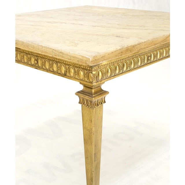 Square Solid Brass or Bronze Base Travertine Top Side End Occasional Table For Sale - Image 11 of 12
