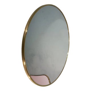 Round Mirror with Brass Frame For Sale