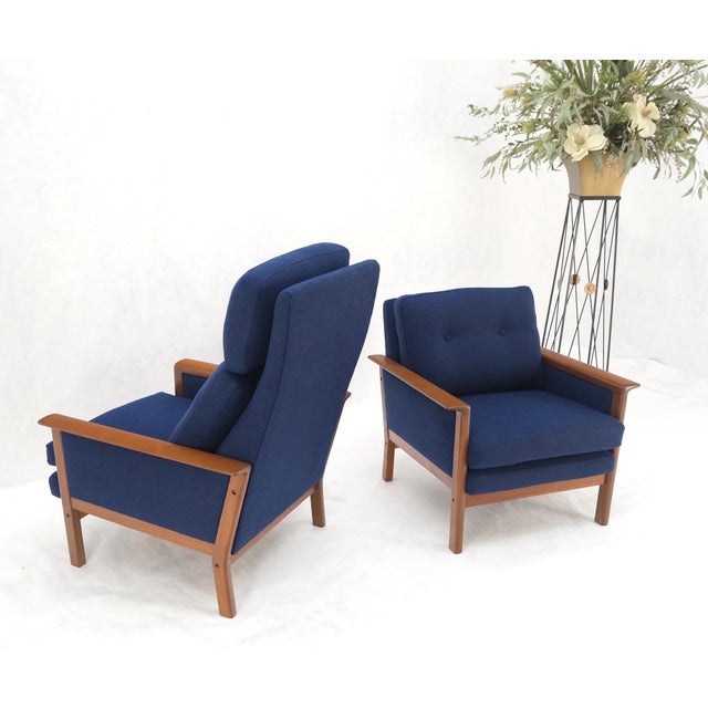 Danish Mid-Century Modern Teak Frames New Wool Upholstery Lounge Chairs Refinish For Sale - Image 12 of 15