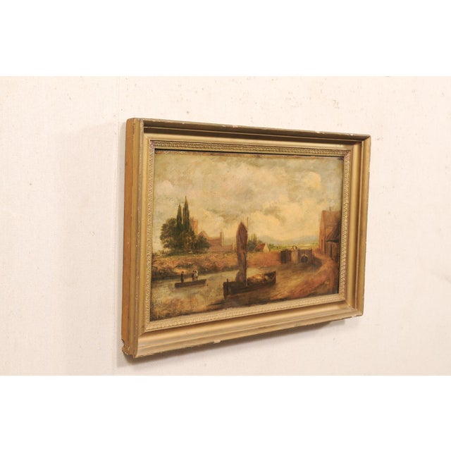 European Riverside Village Painting, 19th C For Sale - Image 11 of 13