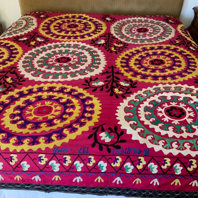 Antique Signed Hand-Embroidered Large Suzani Textile For Sale - Image 11 of 13
