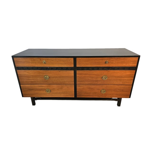Vintage walnut dresser, circa 1970s. Well made with brass hardware. It has been refurbished and is in good condition with...