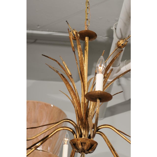 Mid 20th Century Vintage 6-Light Italian Bulrush Toleware Chandelier For Sale - Image 5 of 12