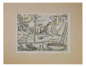 Luigi Bartolini, Etruscan Tavern, Original Etching, 1955