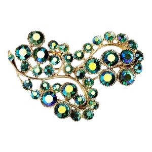 Vintage Aurora Borealis Iridescent Blues, Greens Crystal Pin Brooch