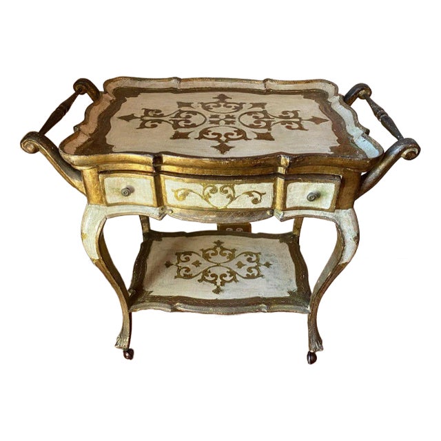 20th Century Florentine Parcel Gilt Tray Top Service Bar Cart For Sale