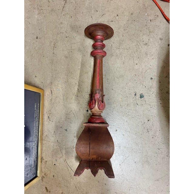 Vintage Carved Wood Altar Stick Candle Holder For Sale - Image 9 of 10