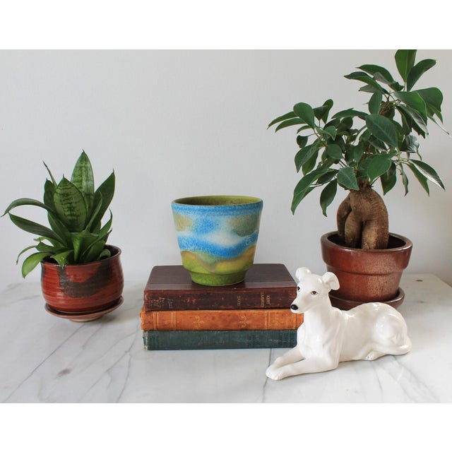 Vintage blue & green pottery planter. Made in Germany. No chips or cracks.