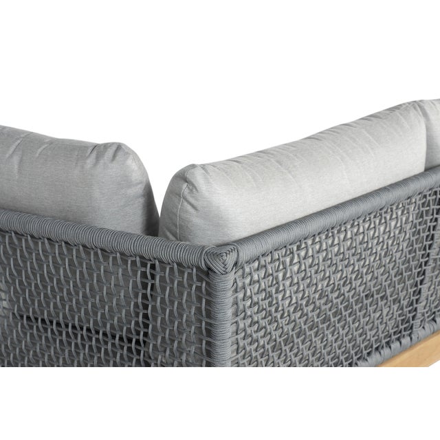 Cypress Teak Wood 128" Sofa With Gray Color Rope Design For Sale - Image 12 of 12