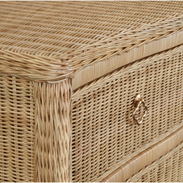 Wood Matthew Izzo Home Celine Four Drawer Rattan Chest With Satin Brass Pulls and Soft Close Glides For Sale - Image 7 of 9
