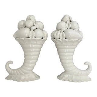 Italian 20th-Century Terraglia Bianca Ceramic (Creamware) “Horn of Plenty”- Pair For Sale