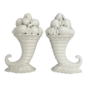 Italian 20th-Century Terraglia Bianca Ceramic (Creamware) “Horn of Plenty”- Pair
