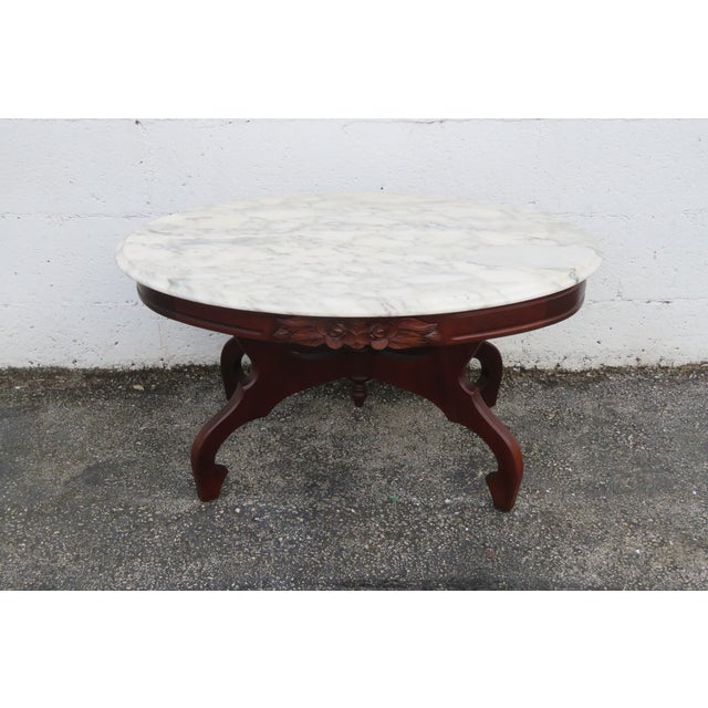 Mid 20th Century Victorian Style Oval Marble Top Carved Coffee Table For Sale - Image 12 of 13
