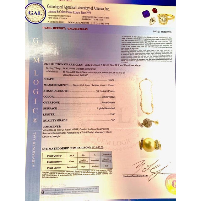 South Sea Akoya Pearl Necklace 14k Gold Certified For Sale - Image 9 of 9