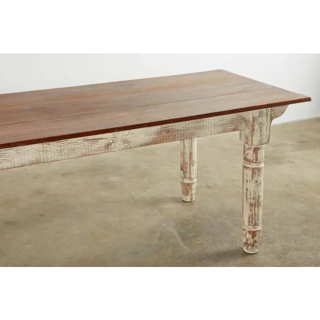 Wood American Country Painted Pine Farmhouse Dining Table For Sale - Image 7 of 13