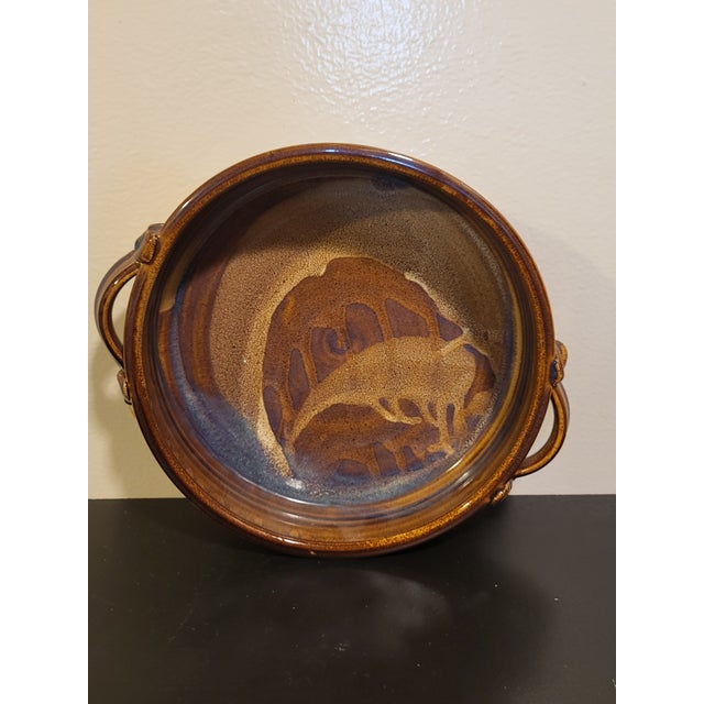 1970s 1970s Art Pottery Oval Handled Serving Dish For Sale - Image 5 of 9