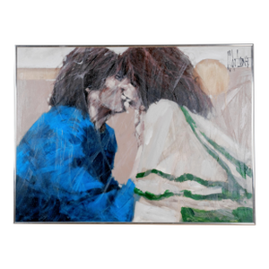 1980s Aldo Luongo "Untitled" Lovers Original Oil on Canvas One of a Kind in Silver Tinted Frame