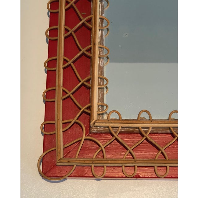Rattan mirror on a red background. French work. Circa 1940 For Sale - Image 9 of 12