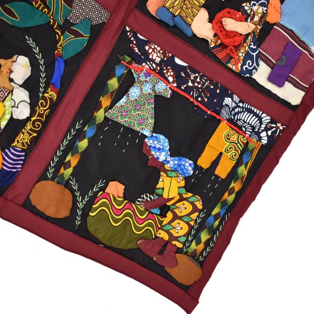 Early 20th Century Weya 6 Panel Story Quilt Village Life For Sale In Denver - Image 6 of 7