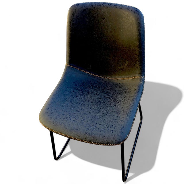 2020s Charcoal Black Faux Leather Curved Bucket Dining Chairs on Black Metal Base - Set 4 For Sale - Image 5 of 10