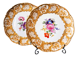 Decorative Bowls in Polychrome Floral Decoration and Gilded Rim from Meissen Porcelain, 1960s, Set of 2