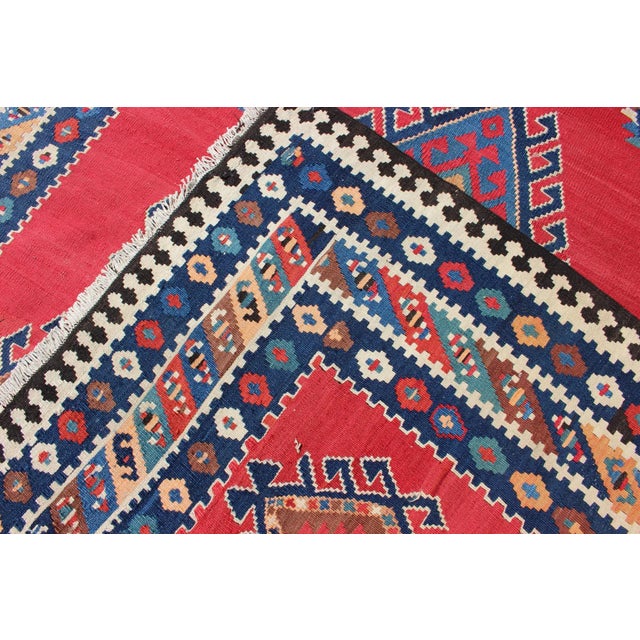 Textile Antique Qashqai Kilim Gallery Rug With Geometric Diamond Design For Sale - Image 7 of 13