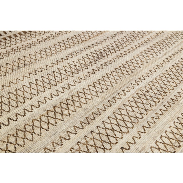 10 X 12 Modern Moroccan Wool Rug in Brown With Geometric Tribal Motifs For Sale - Image 10 of 11