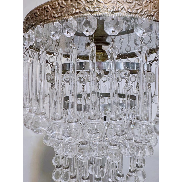 Vintage Hollywood Regency Floral Embossed Brass Tiered Waterfall Teardrop Chandelier For Sale In New York - Image 6 of 10