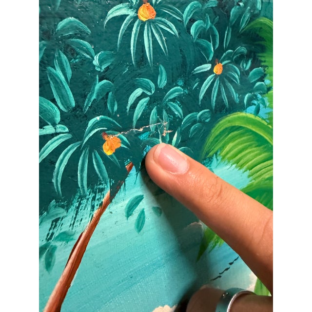 Vintage Michelet Haitian Folk Art Tropical Village Scene Landscape Oil Painting – Framed For Sale - Image 14 of 16