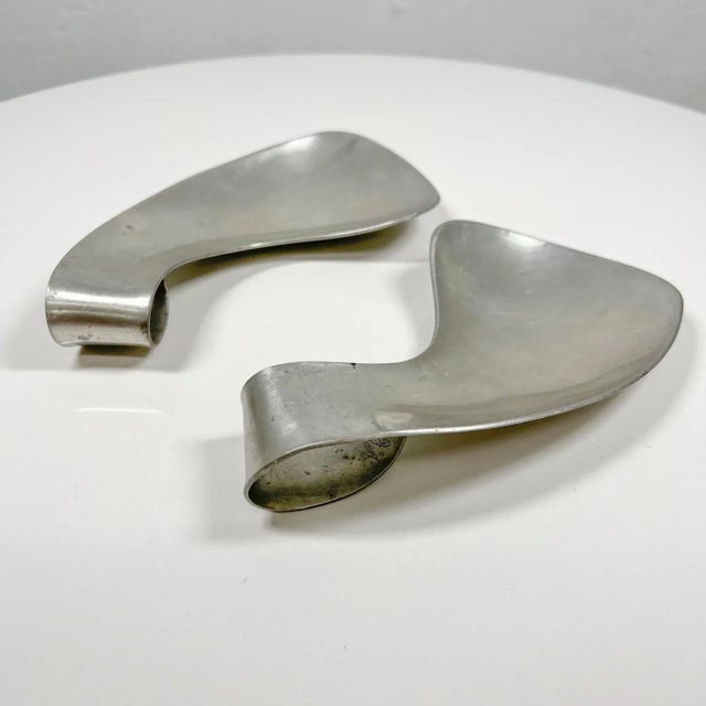 For your consideration, 1970s modernist pewter salad serving utensils designed by noted artist and metalworker Shirley...