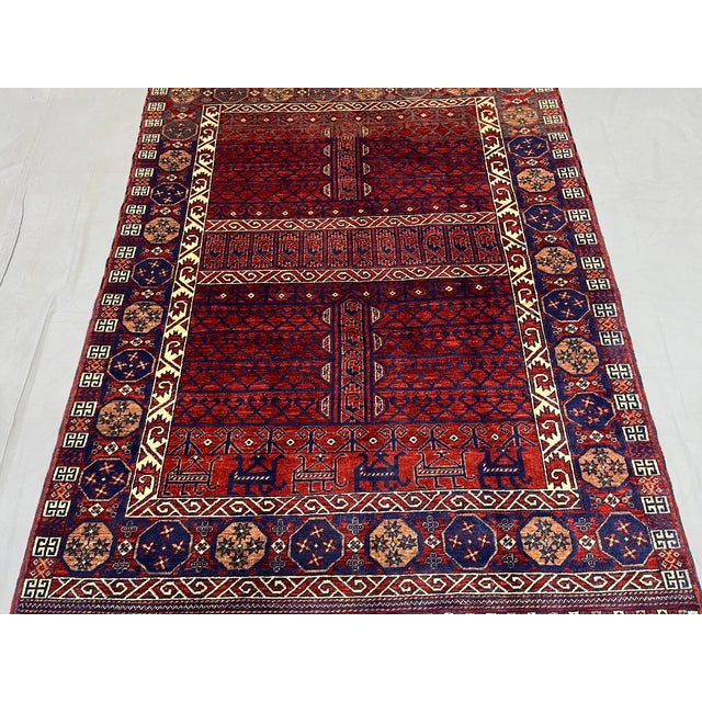 Art Deco Red Turkmen Parda Tribal Wool Area Rug, 5'2" X 6'11" For Sale - Image 3 of 16