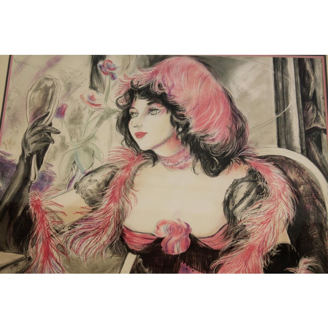 1980s Lady in the Mirror Framed Lithograph Print For Sale In Las Vegas - Image 6 of 7