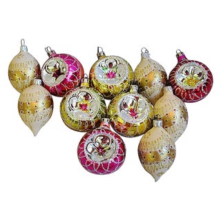 Fancy Vintage Christmas Tree Ornaments w/Boxes - Set of 12