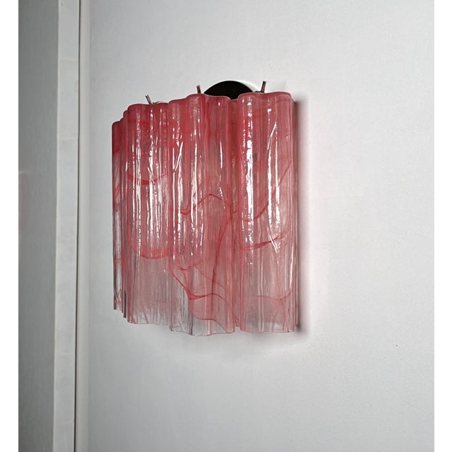 Vintage Murano Glass Tube Wall Sconces with 5 Pink Alabaster Glass Tube, 1990, Set of 2 For Sale - Image 11 of 18