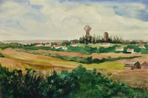 M. Kesseler, Vintage French Watercolor Landscape - Village of Bruyères, France