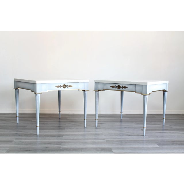 Pair of Mid Century Side Tables With White Quartzite Tops For Sale - Image 4 of 10