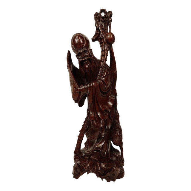 Chinese Artist, Sculpture of a Sage, 1890, Teak For Sale