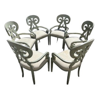 1980s Scrolling Italian Regency Painted Dining Room Armchairs- Set of 6 For Sale
