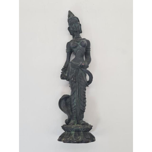 Vintage Southeast Asian Bronze Temple Dancer Sculpture on Lotus Base, 1970s For Sale - Image 11 of 12